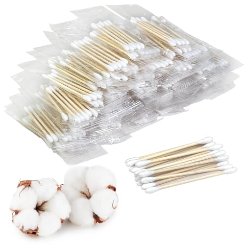 1000 Count Bamboo Cotton Swabs - Individually Wrapped 5ct Packs (200 Total) Double Round Tips, for Family Daily Care Makeup Travel Personal Grooming,