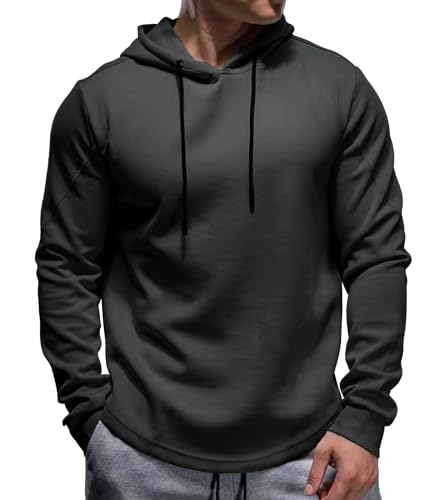 Fioboc Mens Hoodie Curve Hem Hoodies Pullover Classic Fit Sweatshirts Long Sleeve Hoodie S-4XL