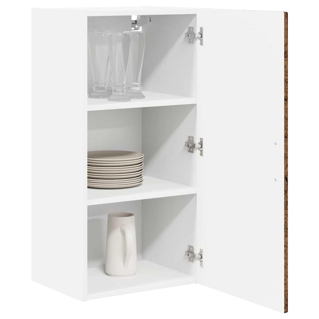 Küchenschrank mit Regal Altholz 40 x 31 x 80 cm Holzwerkstoff Vorratsschrank Küchenaufbewahrung mit vielen Fächern für Geschirr und Kochutensilien