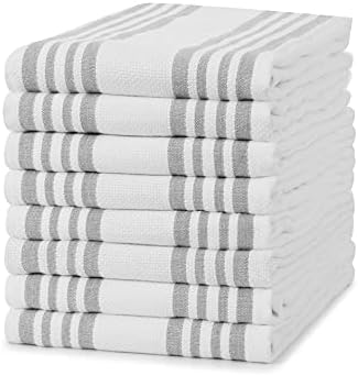 Amazon Brand  Eono 100% Cotton Drill Weave Tea Towels - Absorbent Restaurant Bar Glass Kitchen Cloths - 45 x 67 cm - Pack of 12 - Teal White