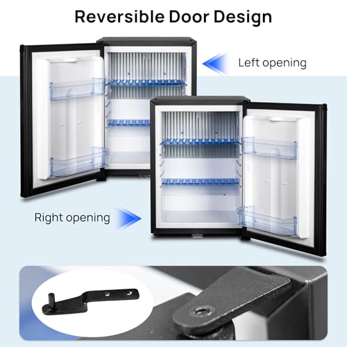 Techomey Mini Fridge with lock 110V/12V Compact Refrigerator 1.4 Cu.Ft, Reversible Door, Quiet Absorption, Mini Fridge for Bedroom Office RV Camper Semi Truck