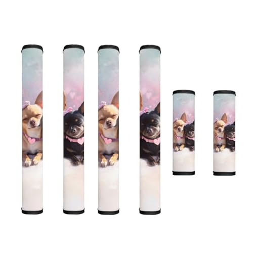 Image of Fridge Door Handle Covers Set of 6 Kitchen Appliance Decor Handles Glove Anti-Slip Protectors Valentine's Day Refrigerator Decorations, Chihuahua Dog Couple Heart Pattern