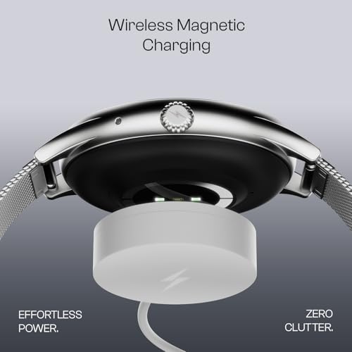 Image of Fire-Boltt Phoenix Air Smart Watch 1.26 inch Round Display, Rotating Button, Wireless Charging, Ultra Lightweight Metal Body, Bluetooth Calling, Smartwatch with Silicone & Mesh Steel Straps Titan Silver