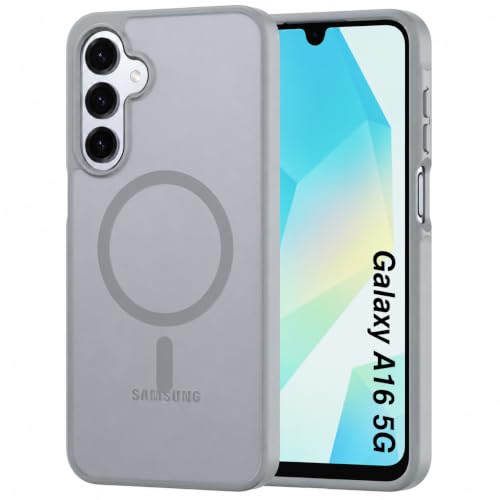 Image of Elzzi Magnetic Magsafe Designed for Samsung A16 5G Case Translucent Matte Hard PC + TPU Back Cover [Compatible with MagSafe] Phone Case (Grey)