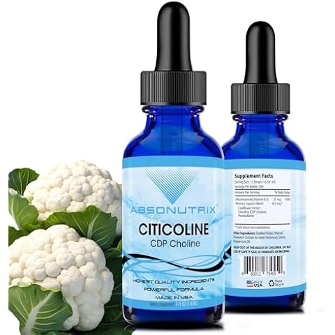 Absonutrix Citicoline 590 mg, 4 Oz Bottle, 200 Servings, Made in USA, Quick Absorption, Quality Potent Ingredients, Non-GMO, GMP Certified, Cruelty-Free Products Cover