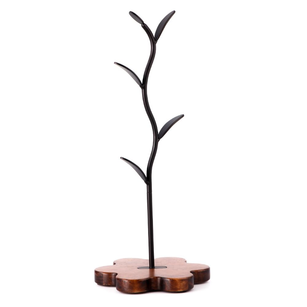 UDSKNV[KSL for Countertop Coffee Mug Holder with Wooden Base, for Counter Bar Accessory Leaf-Shaped Design, Coffee Mug Tree Rack