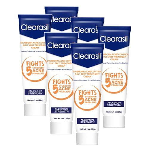Clearasil Stubborn Acne Control 5 in 1 Spot Treatment Cream, 1 oz (Pack of 6)