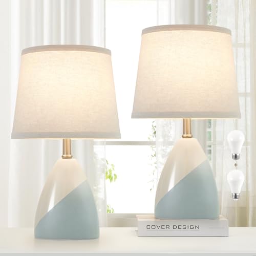 Luvkczc Table Lamps Set of 2, 19” Ceramic Table Lamp Beside Lamps Nightstand Lamp Modern Table Lamp for Living Room, Bedroom & Office Rocker Swtich, Blue White-LED Bulbs Included - Image 7