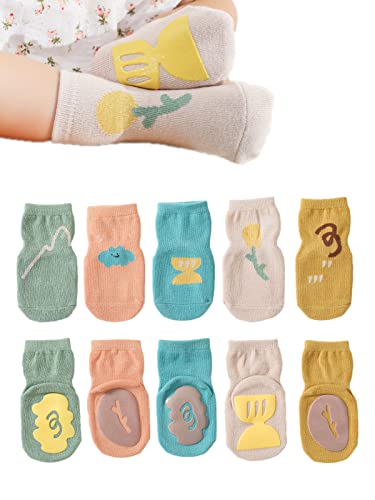 BEHELE Toddler Grip Socks Baby Girl Boy Non-skid Newborn Infant Non Slip Socks Anti-Slip Cotton Ankle Floor Trampoline Socks (as1, age, 3_years, 5_years, L)