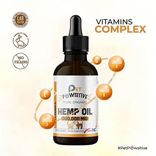 Pet Pawsitive Hemp Oil For Dogs And Cats - 2 Pack - Organic Hemp Drops With Omega 3 6 9 - Hip And Joint Support #TOP2