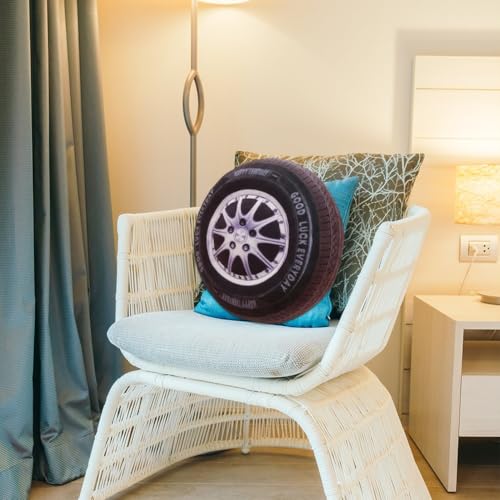Cojín con forma de rueda de coche en 3D peluche suave para decoración de sofás y dormitorios 7
