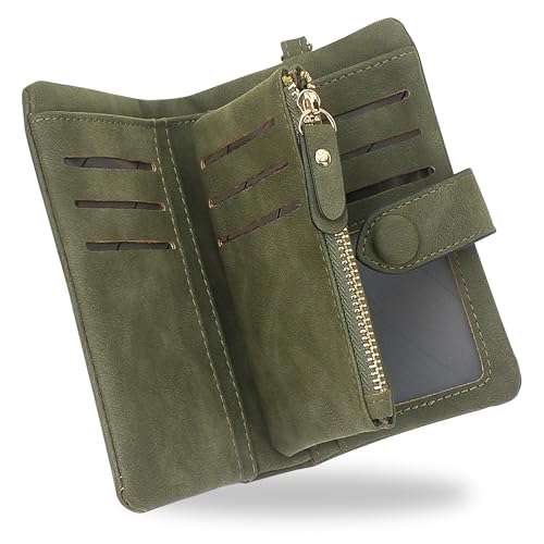 Image of CONISY Small Wristlet Wallets for Women, Leather Bifold RFID Wallet with ID Window Zipper Coin Purse | Small