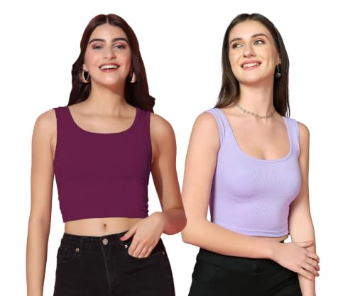 Image of TOPLOT Women's Solid Ribbed Round Neck Sleeveless Slim Fit Tank Top (5069)