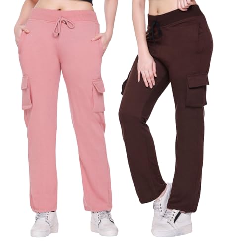 Image of White Moon Women's 4 Pocket Cargo Joggers for Gym - Comfortable Track Pants for Women, Cotton Jogger Combo Pack of 2, Ideal Track Pants for Women, Cargo Joggers for Everyday Wear