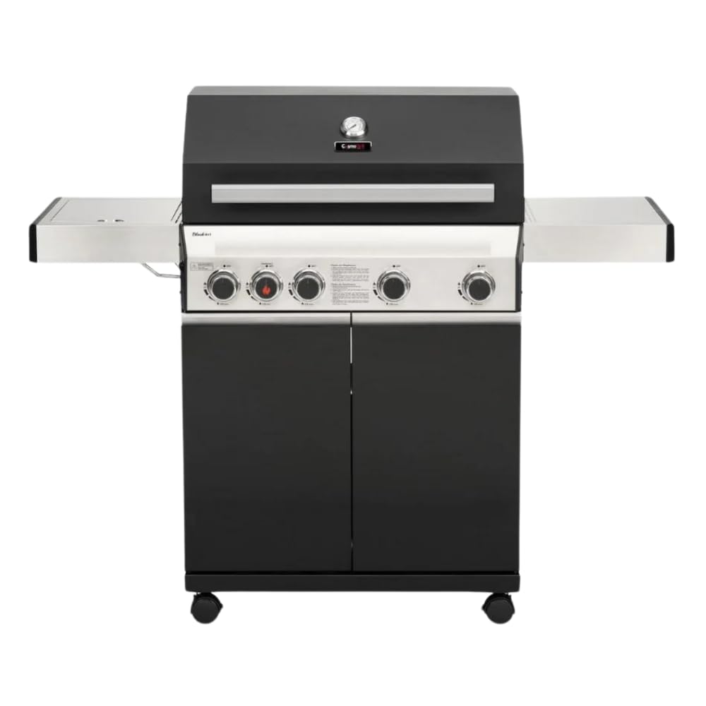 Cosmogrill Black Barbecue Premium Black 5 Gas Burner 4+1 Barbecue Grill With Ceramic Searer & Ring Side Burner, Built-In Temperature Gauge For Home Garden Party Outdoor Cooking