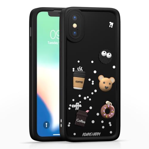 Image of Pikkme Bumper Case for iPhone X /Xs | Cute Fun Cartoon 3D Bear Silicone Full Body Protection Back Cover (Black)
