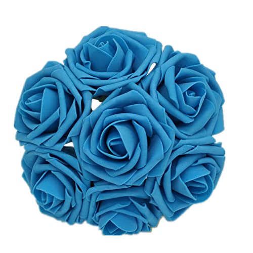 50 Pcs Artificial Flowers Foam Roses For Bridal Bouquets Wedding Centerpieces Kissing Balls (Turquoise Blue) #TOP1