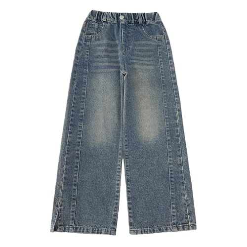 Wide Leg Jeans for Girls 𝗩intage Baggy Elastic Waist Denim Pants Fall Streetwear Casual Trousers with Pocket