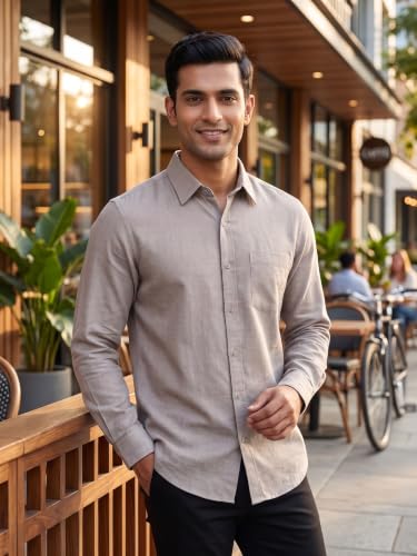 Image of Men's Regular Fit 100% Cotton Solid Casual Shirt