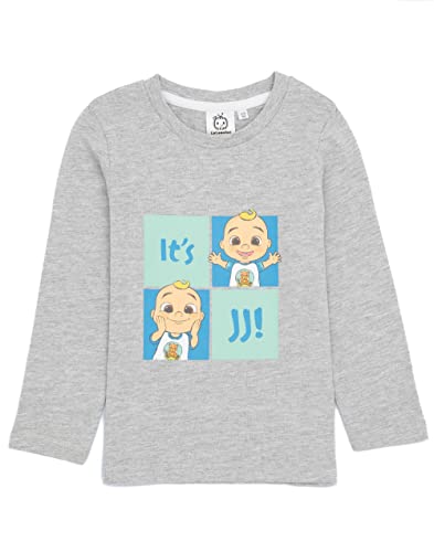 CoComelon Boys T-Shirt | Kids Grey Fun with JJ Top | Long Sleeve Tee Clothing Gift for Toddlers & Children
