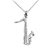 925 Sterling Silver Music Charm Saxophone Pendant Necklace, 16"