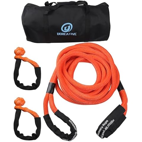Ucreative 1" x 30' Kinetic Recovery & Tow Rope Kit Max 48,000 lbs Breaking Strength with 2PCS Synthetic Soft Shackles for Off-Road Vehicle 4WD Pick Up Truck SUV (Orange) Cover