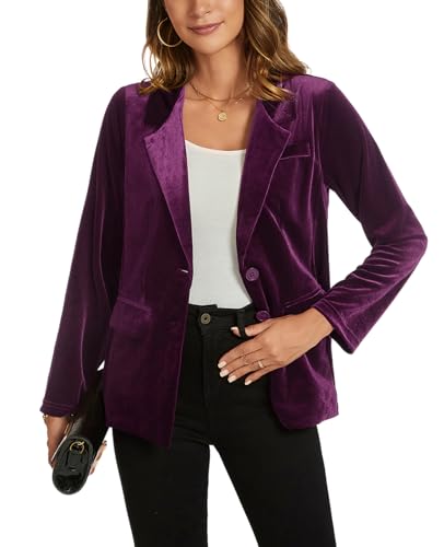 MINTLIMIT Womens Velvet Jacket Casual Work Office Long Sleeve Lapel Collar Button Blazer Jackets with Pockets Outerwear, Purple2