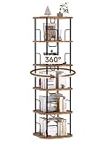TEROL 5-Tier Rotating Book Shelf, 360Β° Display Spinning Bookshelf Tower, Book Organizer, Floor Standing Bookcases for Small Space, Corner Book Shelf for Bedroom, Living Room, Study Room (RUSTIC BROWN)