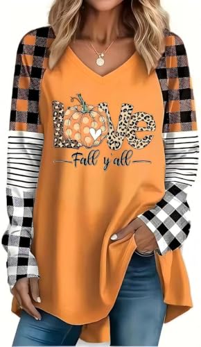 Nigbriz Women's Love Fall Y'all Pumpkin Graphic T-Shirt，HOrange-1，M