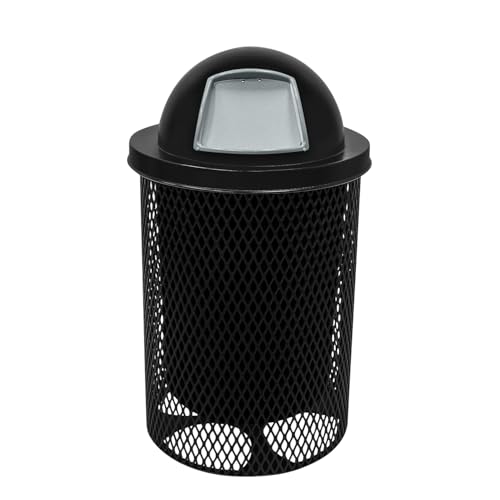 COATEDOUTDOORFURNITURE RDT-TXTBLK Heavy Duty 32 Gallon Round Trash Receptacle, Liner Included, Textured Black with Black Steel Dome Top, Made in America