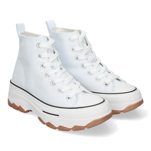 84611 Zapatilla Abotinada de Plataforma para Mujer, Comoda, Estilo Bamba, Material de Lona, y Cierre de Cordones Hielo Talla 41