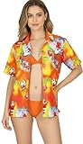 HAPPY BAY Women's Beach Funny Santa Claus Party Blouse Shirt Tops Short Sleeve Shirts Christmas Tree Hawaiian Blouses for Women XL Xmas Gifts, Orange