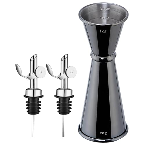 Pafusen Jigger for Bartending, Japanese Professional Cocktail, 2 OZ 1 OZ with Measurements Inside, Premium 304 Stainless Steel (Black, 1 Jigger+2 Auto Flip Pourers)