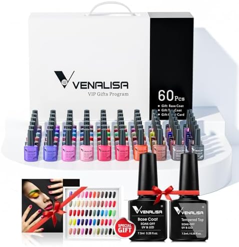 VENALISA VIP1 Set 62 PCS 7.5ml Gel Nail Polish Kit with Color Card Base Top coat,UV LED Soak Off Gel Polish Starter Manicure,Suitable to DIY at Home Nail Art Salon