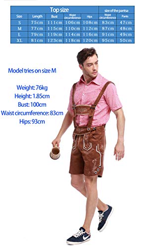 YAOUFBZ Oktoberfest Duitse Beierse lederhose klederdrachtbroek - 100% echt leer - traditionele Duitse lederhose broek kaki (inclusief overhemd) - Afbeelding 5