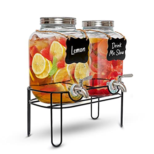 Chene De Saint Mars Glass Drinks Dispenser With Metal Stand, Drinks Dispenser For Parties, Water Jug Dispenser, Water Dispenser Countertop, Beverage Dispenser With Stand, Lemonade Stand For Kids, #TOP26