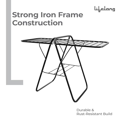 Image of Lifelong Heavy-Duty Cloth Dryer Stand | Foldable Laundry Rack with Sturdy Iron Frame | Anti-Skid Floor Protection | Compact Storage Design | For Clothes, Towels & Linen Drying Indoors or Outdoors