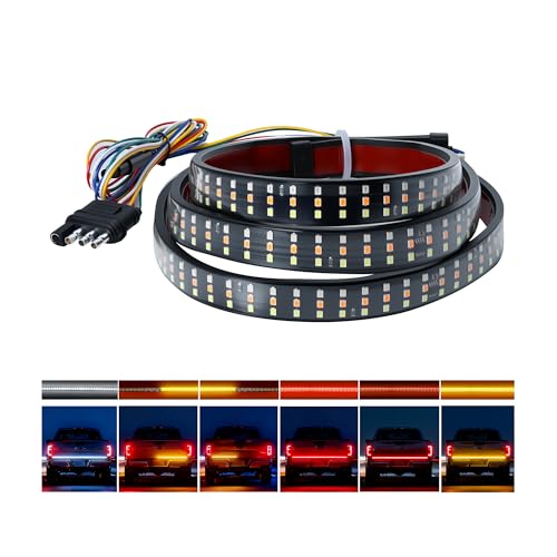 60' Tailgate Light Bar - 432 LED Triple Row Strip with Red Brake/White Reverse/Yellow Turn Signals, Sequential Strobe Effects, Waterproof Silicone for Car Pickup SUV Trailers