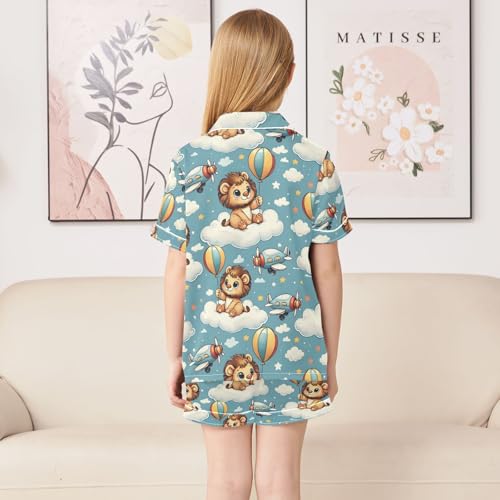ALAZA Cute Lion Sky Star Cloud Pajamas Satin Pajama Set Short Sleeve Button Down Sleepwear4