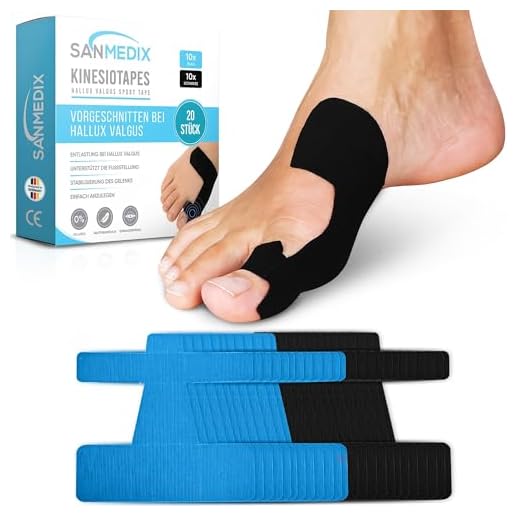 Sanmedix Hallux Valgus Cinta de kinesiología – 20 cintas de fisioterapia y deporte precortadas para dedo del pie y pie – Cinta de kinesiología precortada para dedos en martillo, amigable con la piel y