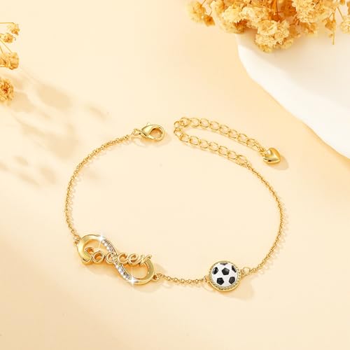 Image of Softball /Volleyball /Soccer /Basketball Bracelet for Girls Teen Women,14K Gold Plated Infinity Charm Link Bracelet Sports Accessories Jewelry Gifts for Lovers Players Team Coach