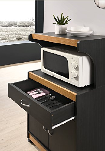 Hodedah Microwave Kitchen Cart, Black-Beech - Thumbnail 6
