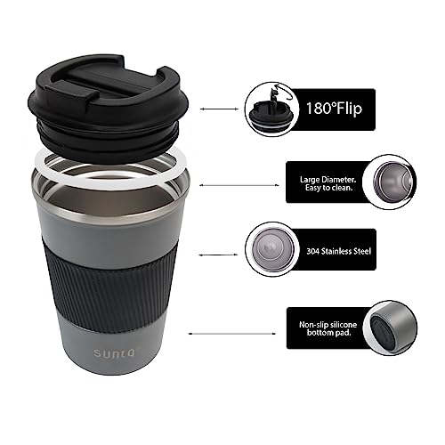 SUNTQ Reusable Coffee Cups Travel, Coffee Travel Mug with Leakproof Lid, Thermal Mug Insulated Cup - Image 2