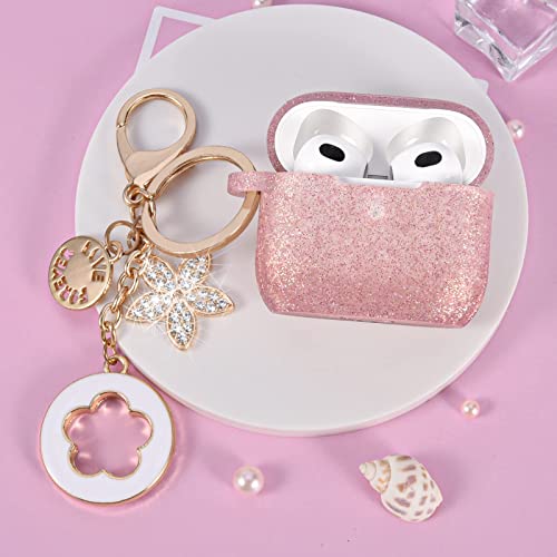 Image of VISOOM Case for Airpods 3 Pink Airpods 3rd Cases 2021 Silicone for iPod 3 Earbuds Case Cover Women Wireless Charging Case with Accessories Girl Bling Keychain for Apple Ear Buds 3rd Generation