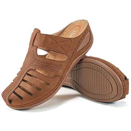 Image of HARENCE Clogs for Women Mules Shoes: Comfortable Dressy Closed Toe Platform Sandals 2026 Summer Casual Adjustable Slip On Walking Wedges