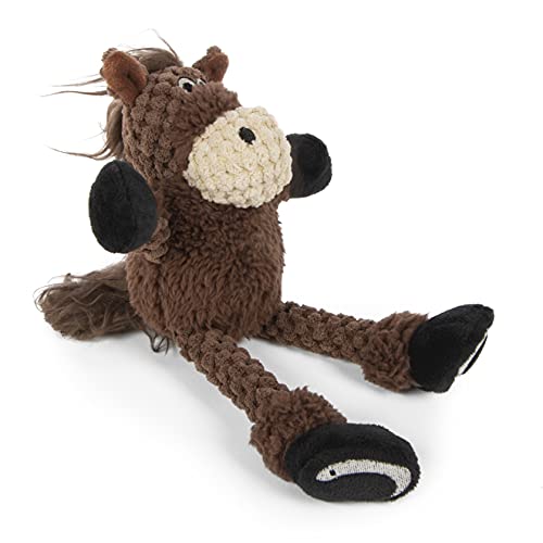 Image of goDog Checkers Just for Me Skinny Horse Squeaky Plush Dog Toy, Chew Guard Technology - Brown, Mini