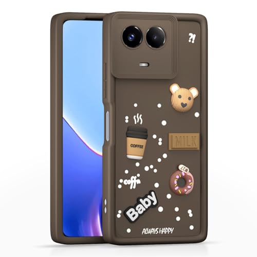 Image of Bintage Cute Fun Taddy Cartoon 3D Ball Bear Milk Donut Coffee Cup Silicon Case Full Body & Camera Protection Back Cover Compatible for Realme C67 5G - Brown
