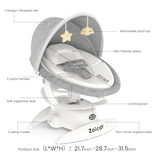 3-in-1 Baby Swing for Infants with Motion Detection, Electric Baby Swing with 3 Swing Modes, 12 Lullabies & 5-Speeds & Removable Swing Seat, BT Enabled & 360°Rotating Seat and Manual Remote, White