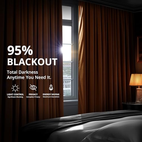 HPD Half Price Drapes Signature Velvet Thermal Blackout Curtains for Living Room 96 Inch Long (1 Panel) Rod Pocket Insulated Blackout Curtains for Bedroom Window Curtains, 50W x 96L, Burnt Pumpkin