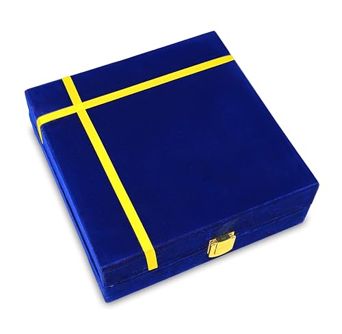 Image of BENGALEN Brass Puja Thali Set with Blue Gift Box Very Small 6 Inch Pital Plate Kalash Spoon Chandan Wati Dhup Dan Kuber Diya Ghanti Pooja Arti Thali for Diwali Home Office Mandir Wedding Return Gifts